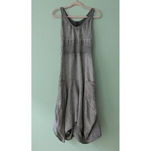 Inizio Magic Dress Made In Italy Grey Linen Lagenlook Pocket
